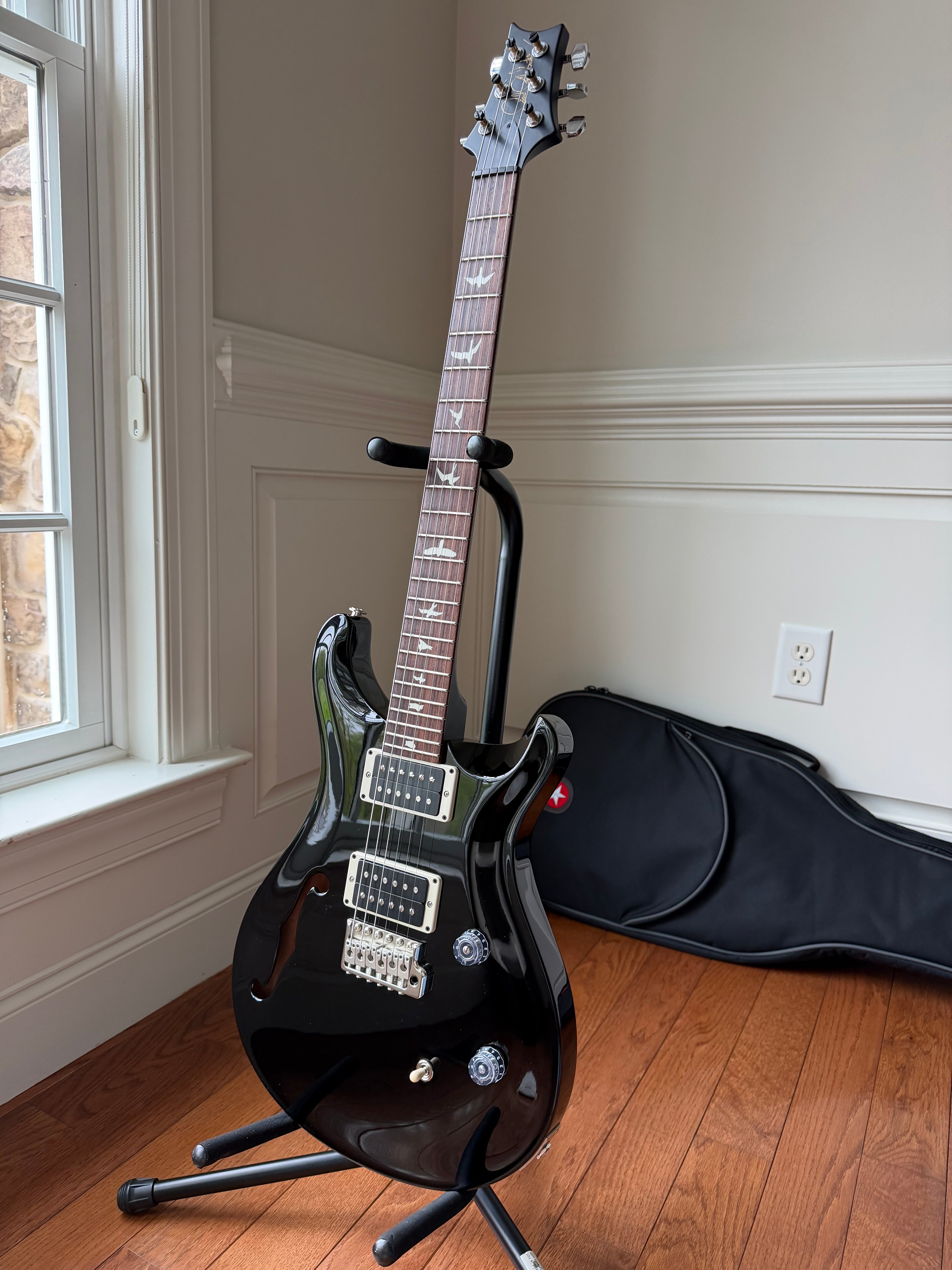 2021 PRS CE24 Semi-Hollow Custom Color Blackout Headstock Back - Black