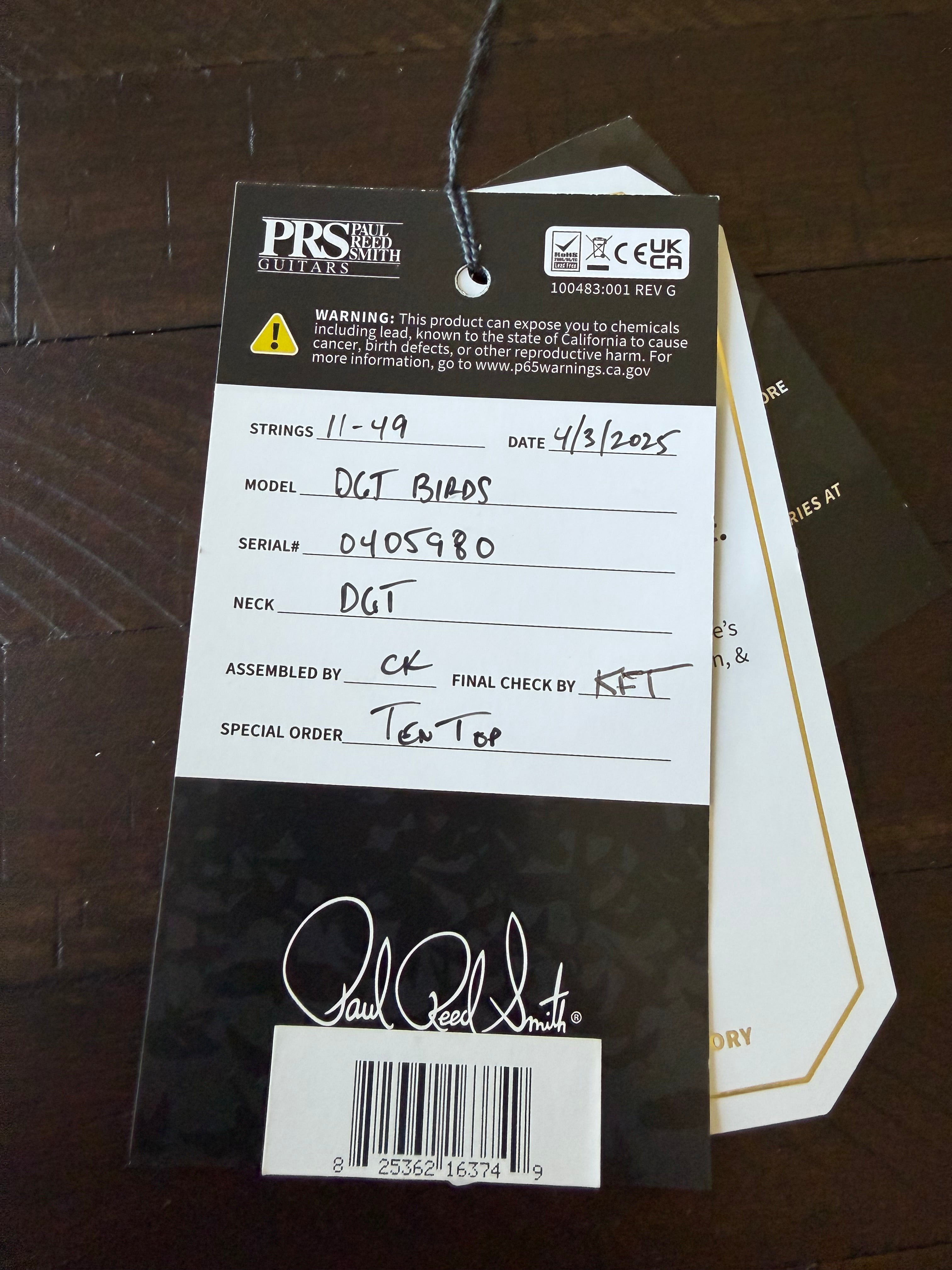 2025 PRS DGT Dave Grissom Signature 10 Top Birds - Faded Blue Jean