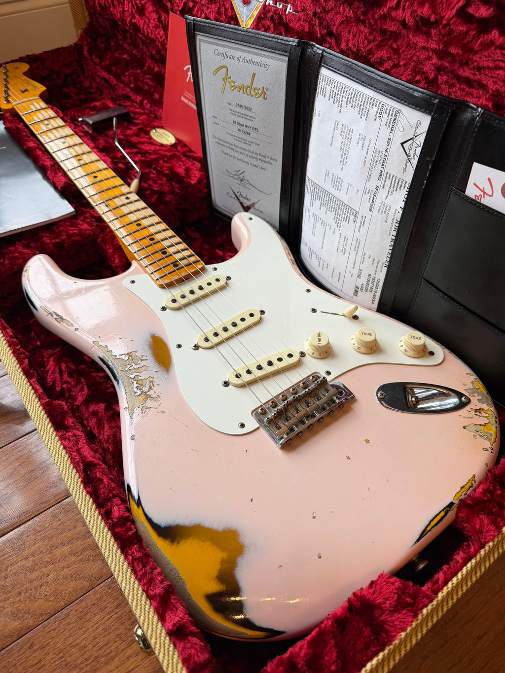 2022 Fender Custom Shop '56 Stratocaster Heavy Relic - Shell Pink Over 2 Color Sunburst - Image 1