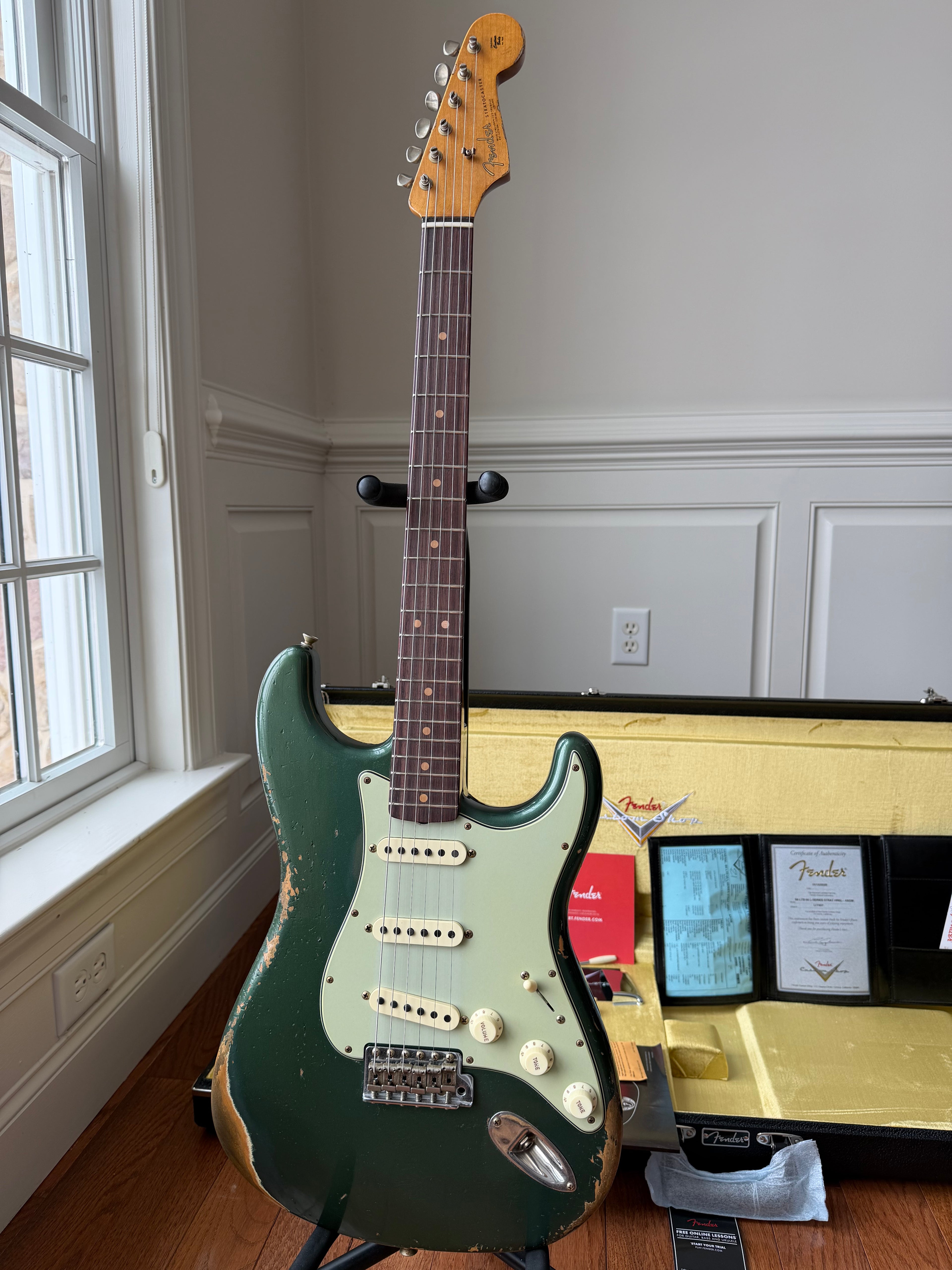 2026 Fender Custom Shop '64 Stratocaster L-Series Heavy Relic - Aged Sherwood Metallic Green - Image 3