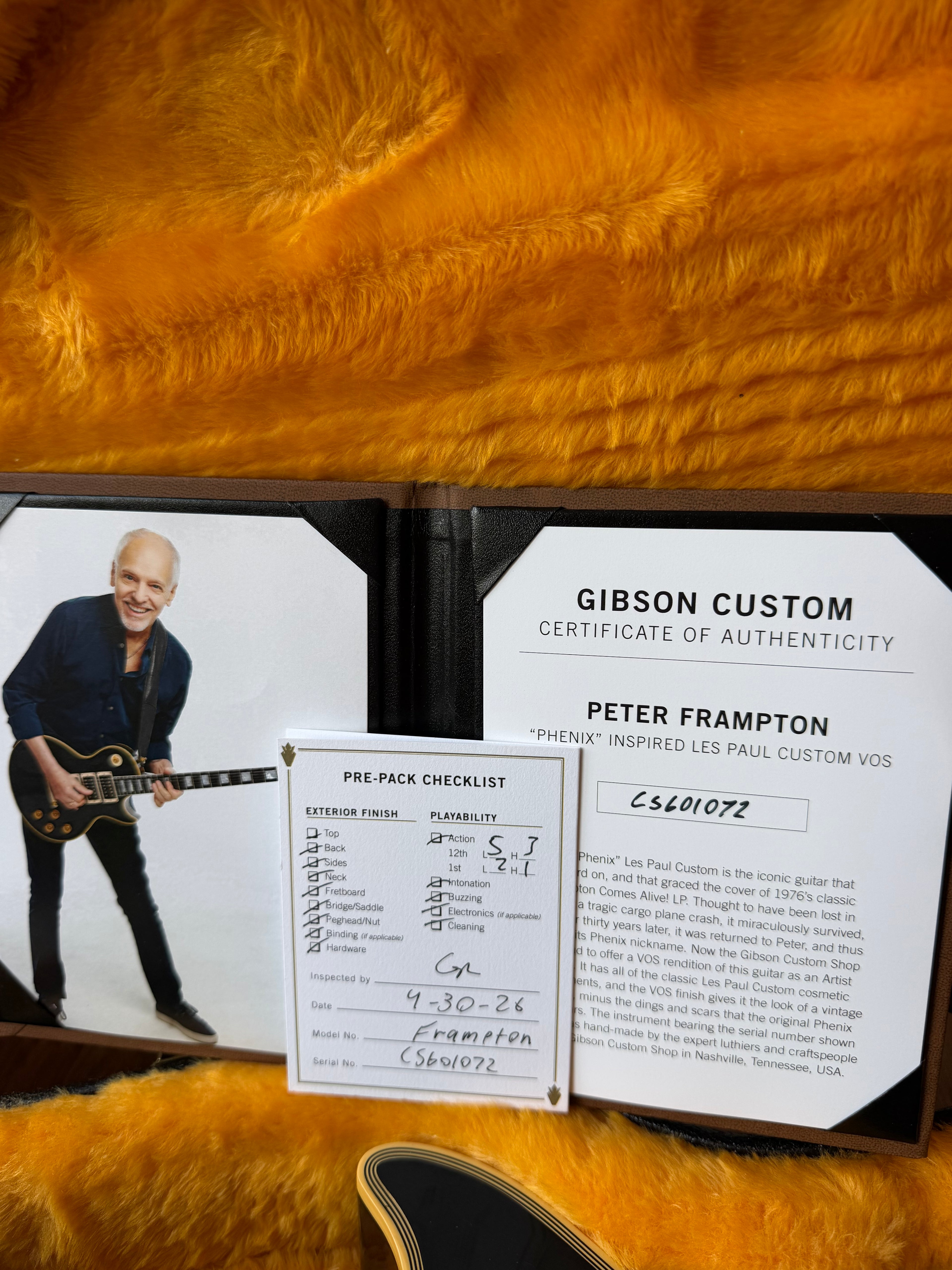 2026 Gibson Custom Shop Les Paul Custom Peter Frampton “Phenix” Inspired VOS - Ebony Black