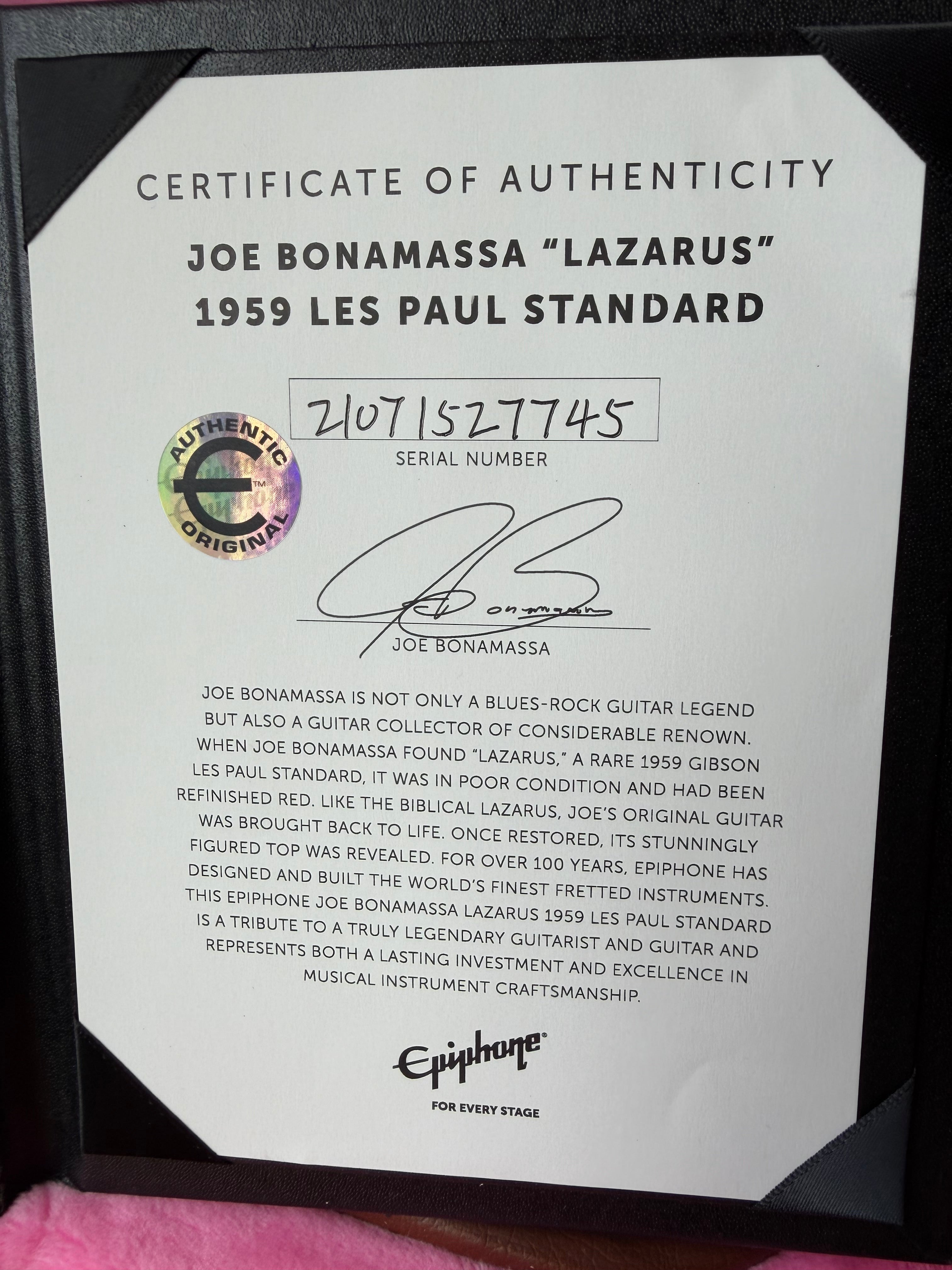 Epiphone Joe Bonamassa Signature "Lazarus" '59 Les Paul Standard