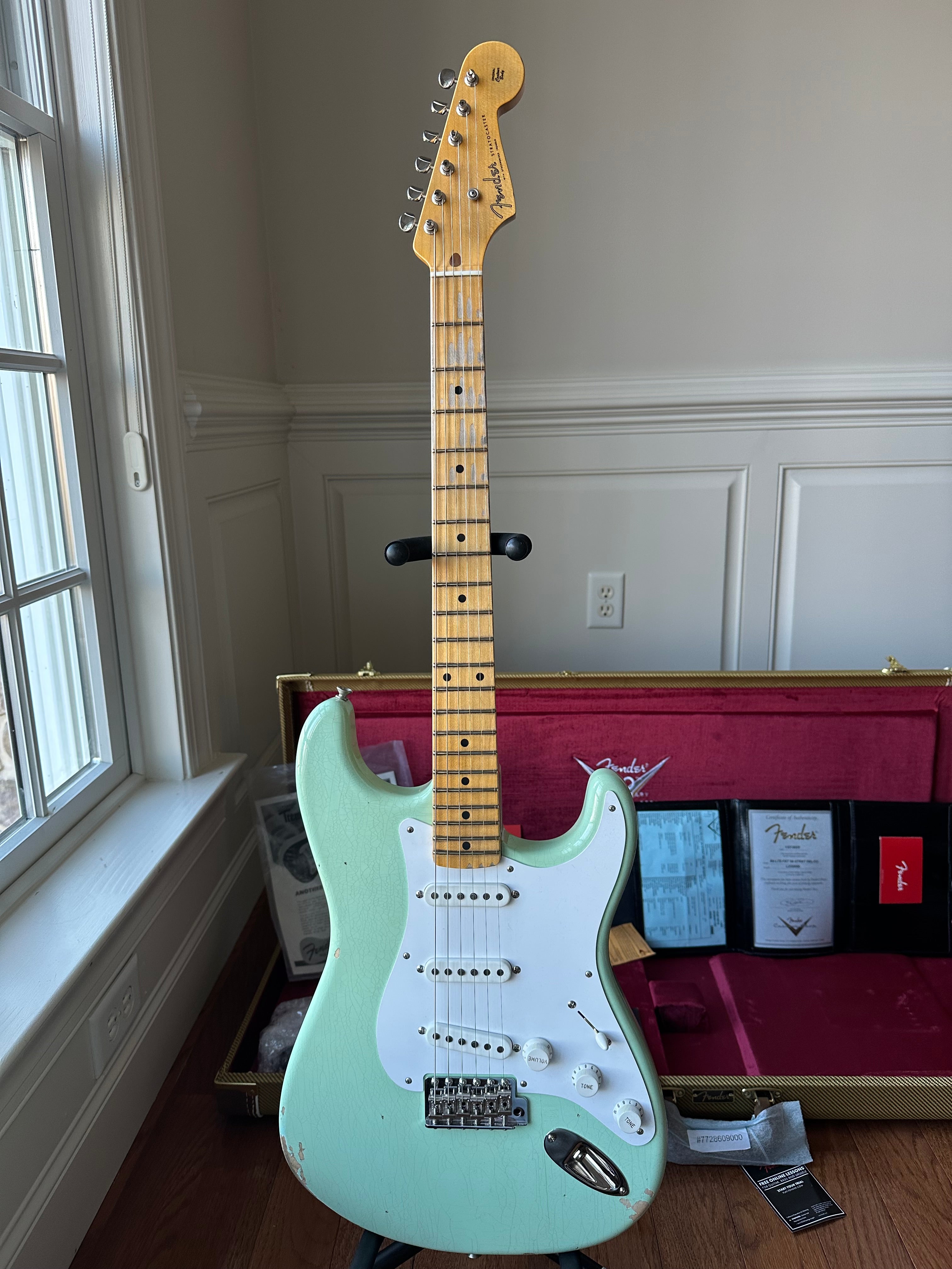 2025 Fender Custom Shop '54 Stratocaster B4 Fat LTD Relic CC - Super Faded Aged Surf Green - Image 3