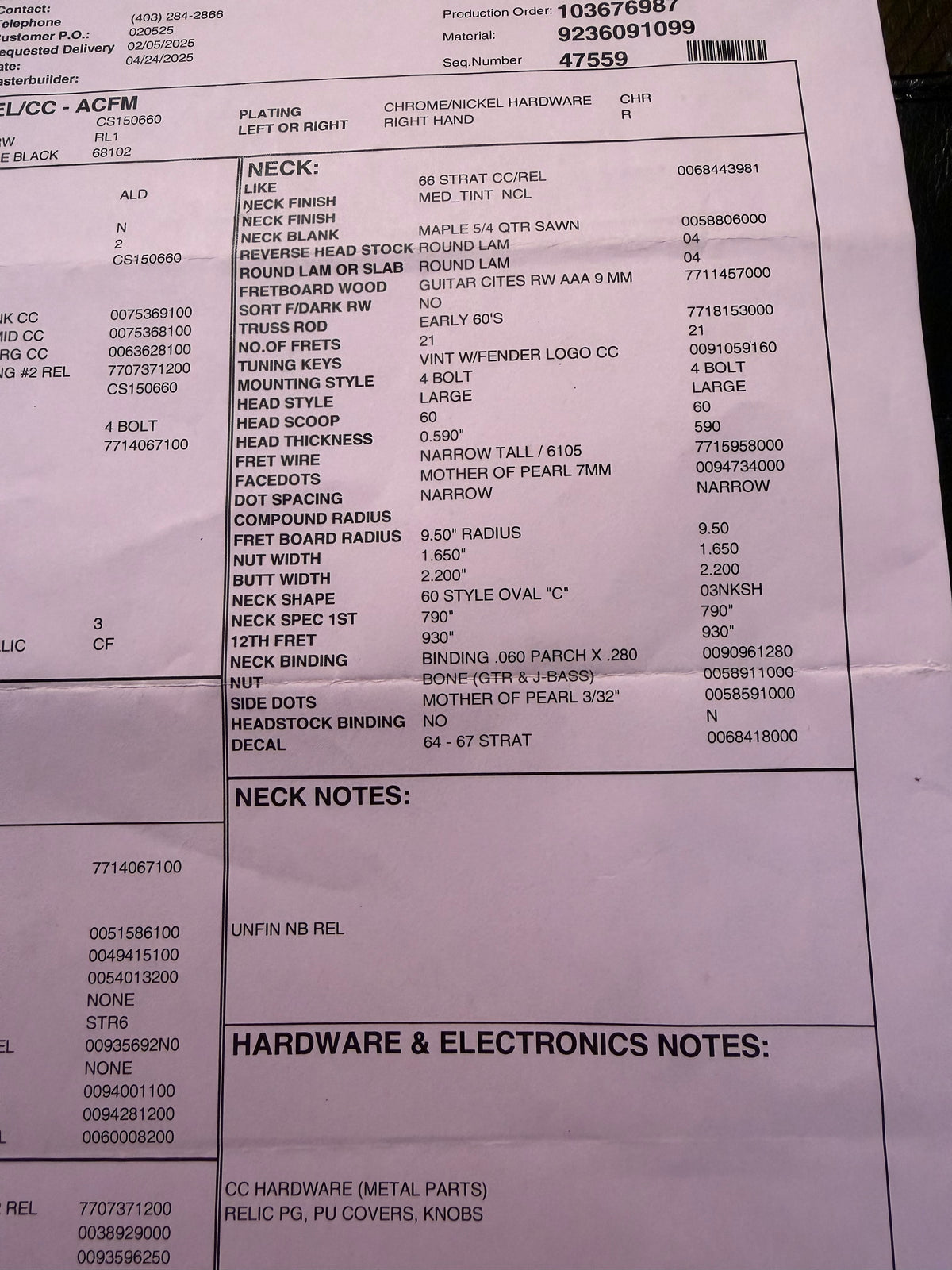 2025 Fender Custom Shop ‘67 Stratocaster Relic Neck Binding - Charcoal Frost Metallic