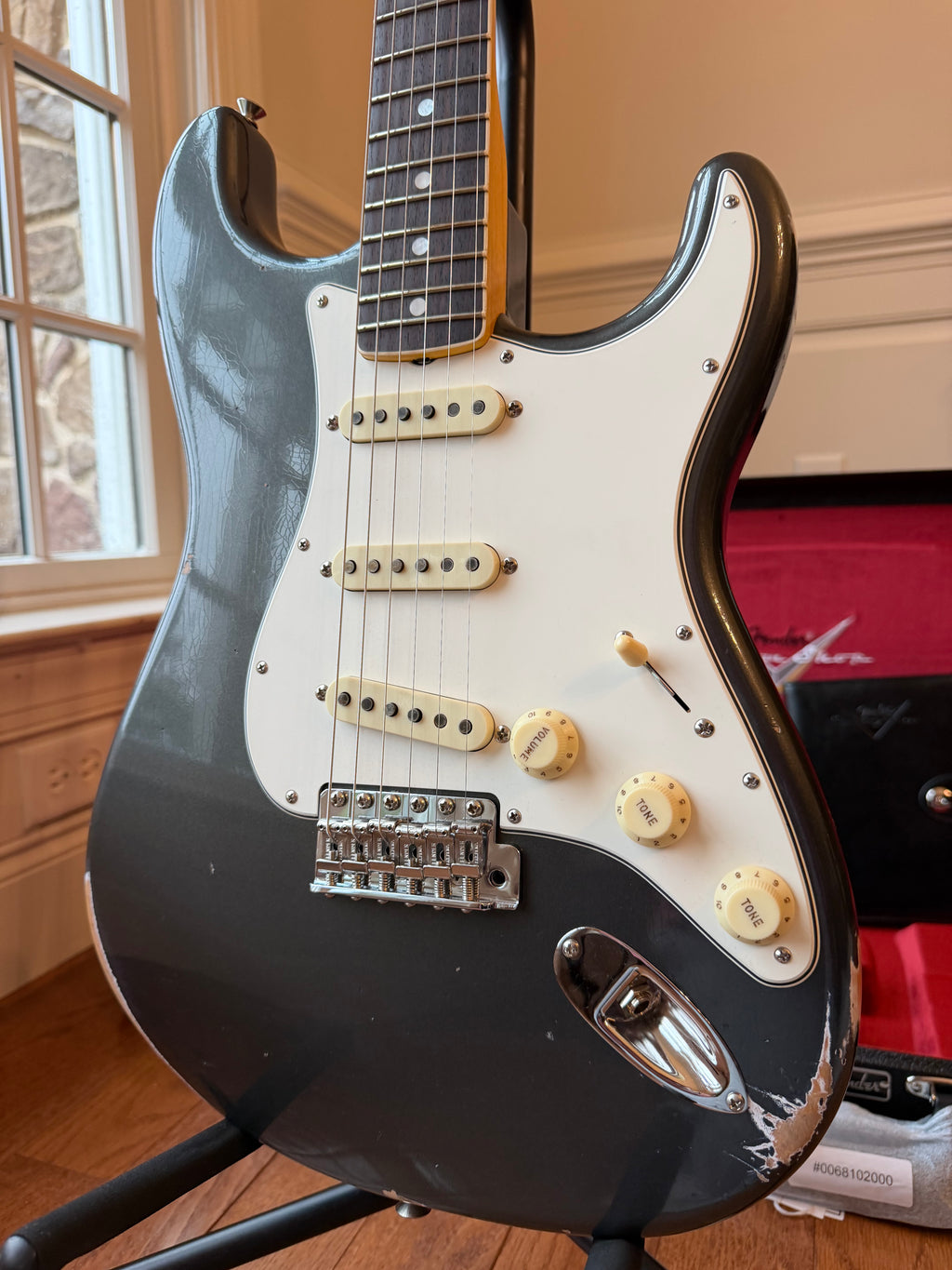 2025 Fender Custom Shop ‘67 Stratocaster Relic Neck Binding - Charcoal Frost Metallic
