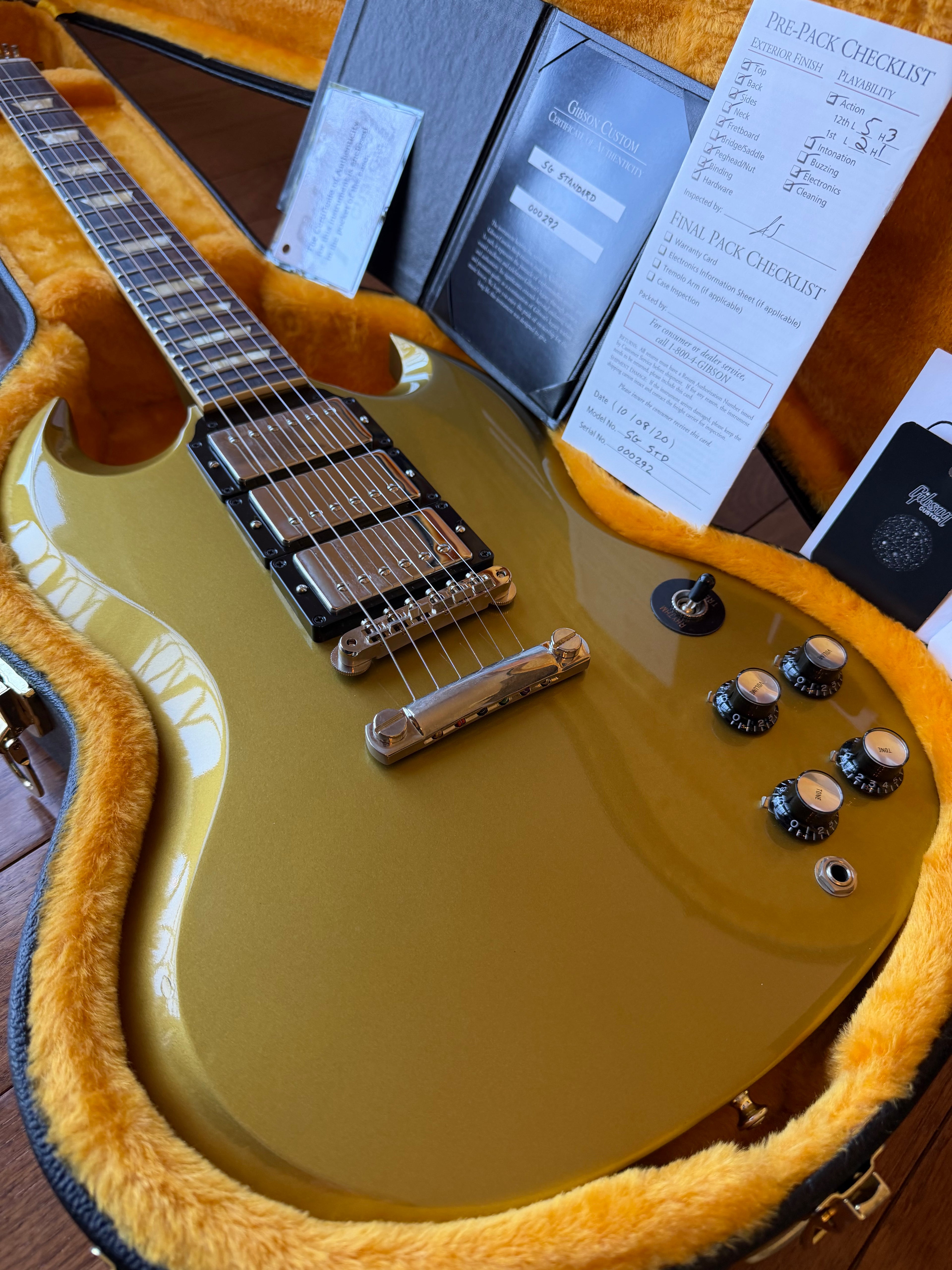 2020 Gibson Custom Shop SG Standard 3 Pickup Double Gold Factory Stinger - Gold Top