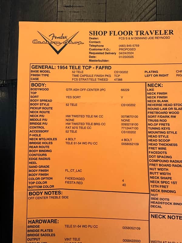 2025 Fender Custom Shop ‘54 Telecaster TCP Time Capsule - Faded Aged Fiesta Red