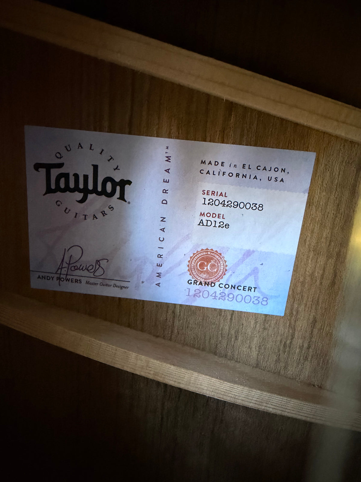 2020 Taylor AD12e Prototype Spruce Top Ovangkol Back and Sides American Dream - Ebony Black