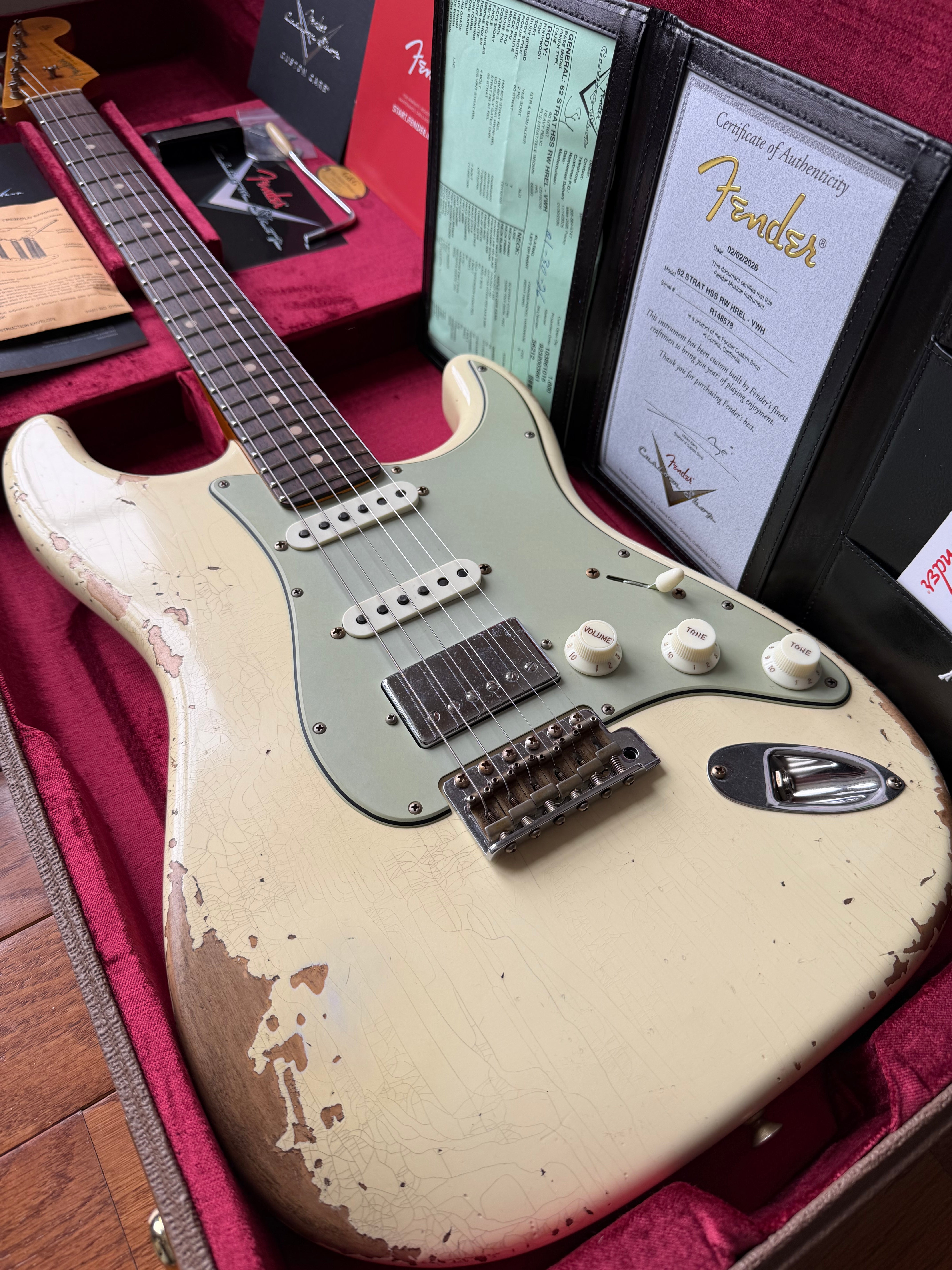 2026 Fender Custom Shop '62 Stratocaster HSS Heavy Relic - Vintage White - Image 1