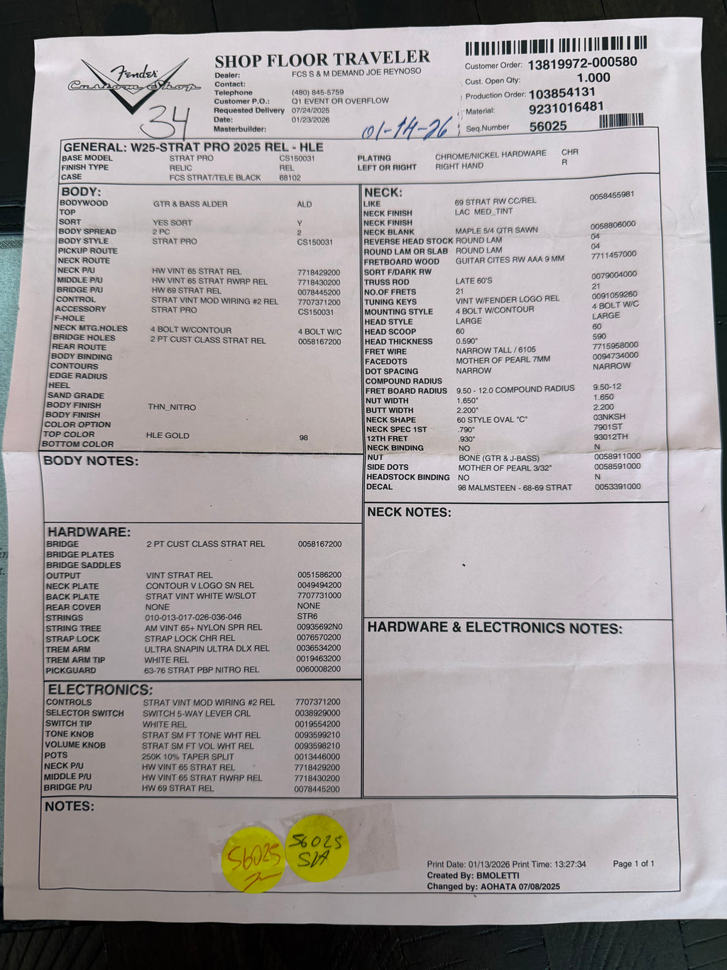 2026 Fender Custom Shop Stratocaster Pro W25 Relic - HLE Gold