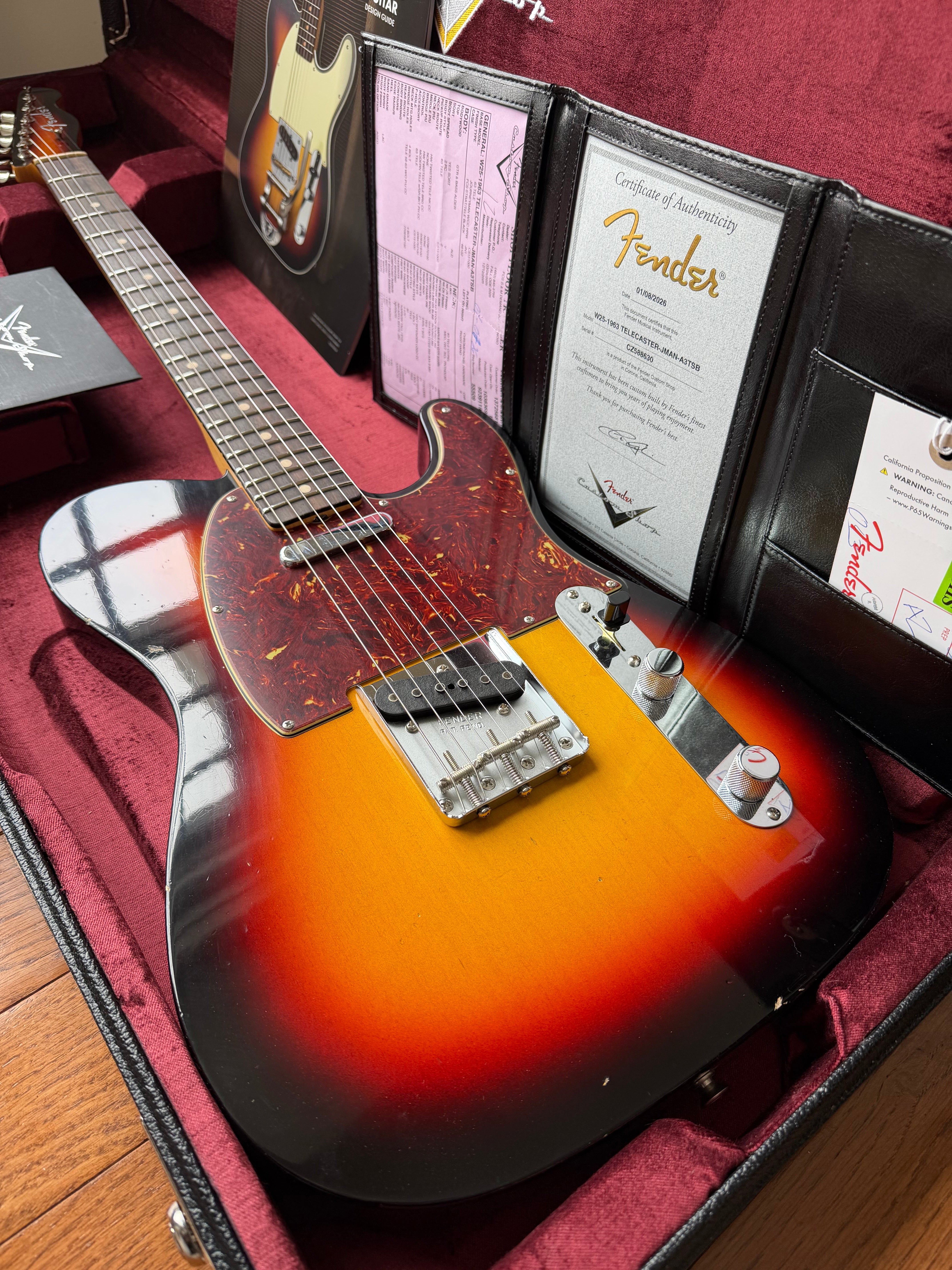 2026 Fender Custom Shop '63 Telecaster Matching Headstock Peg W25 Journeyman - Aged 3 Color Sunburst - Image 1