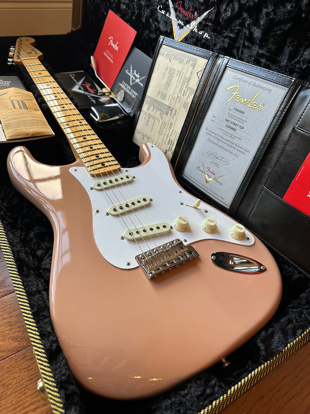 2025 Fender Custom Shop '57 Stratocaster TCP Time Capsule Maple- Dirty Shell Pink - Image 1